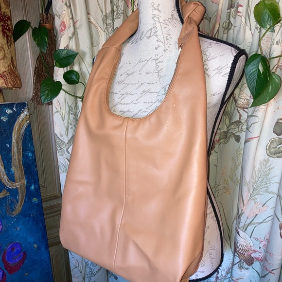 Curved Knot Handle Tan Faux Leather Shoulder Bag Purse by A New Day - Picture 3 of 11